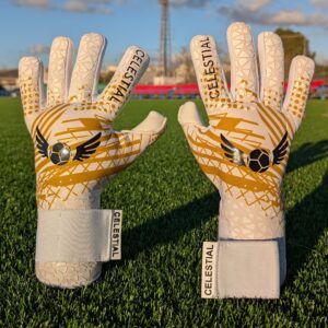 Guantes de portero Celestial Aura blancos y dorados con corte negativo